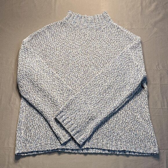 St Johns Bay Sweater Womens XL Blue Gray Mock Neck Textured Knit Pullover - Picture 2 of 13